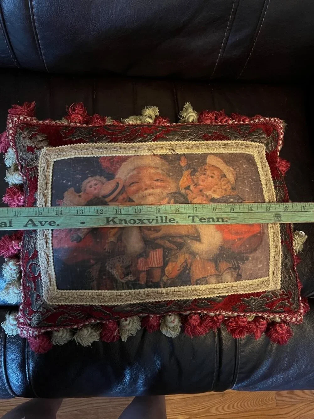 Pulvermacher Designs Primitive Santa Decorative Pillow Tassels & Tapestry Design